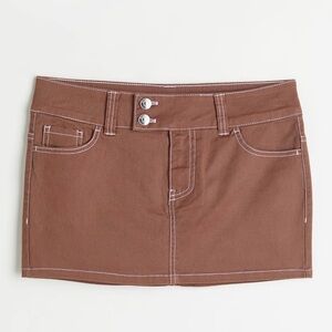 Brown Low Waisted Mini Skirt with pockets & buttons with white stitching
